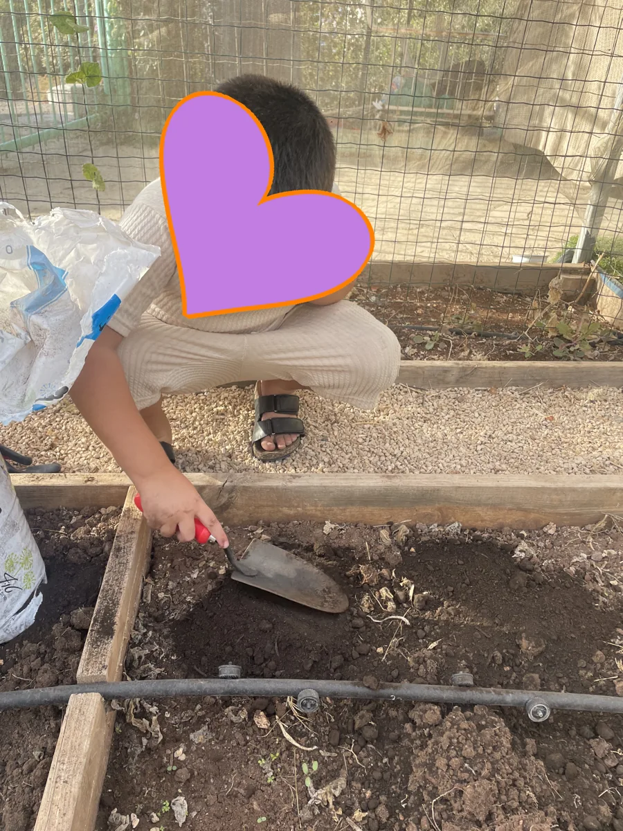 ילד עובד באדמת הערוגה
